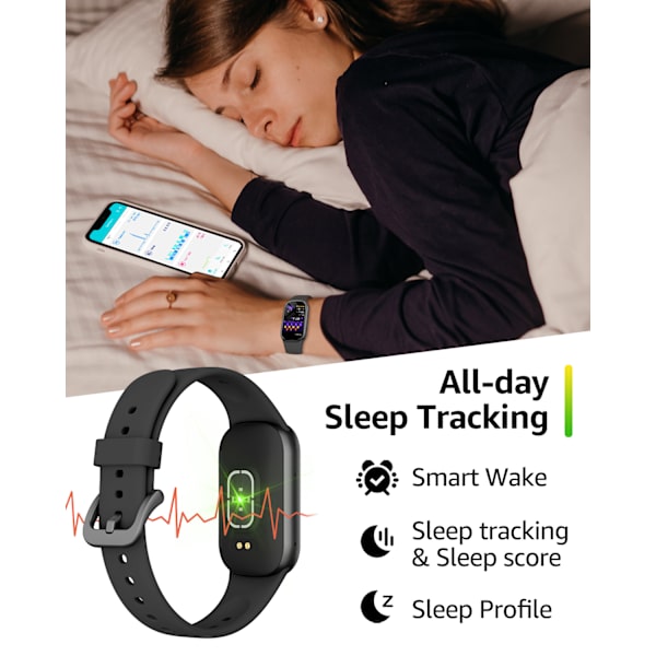Smartwatch med pulsmåler, blodtryksmåler, søvnmonitor, skridttæller sort Black
