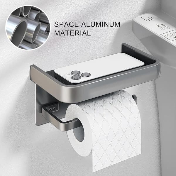Seinään kiinnitettävä WC-paperiteline puhelintelineellä, harmaa