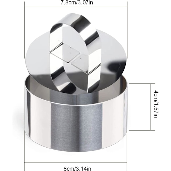 6-delt Sæt af Tærteforme, 8 cm Rustfrit Stål Kageudstikkere Round