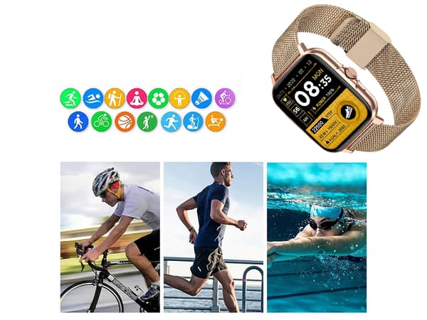 Smartklokke dame herre gummirem sport Bluetooth-samtale gull_MGF Gold