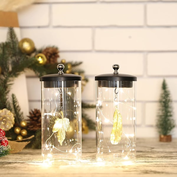 Set of 2 Leaf Pendant Decorative Lamps - 18cm High Battery Operated Fairy Lights for Home