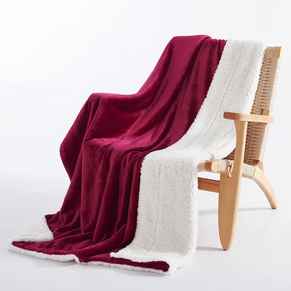 Sherpa Fleece Tæppe, Vendbart Blødt Vintertæppe til Sofa, Seng og Chaiselong, Let og Varmt, Bourgogne Rød, 150 x 200 cm