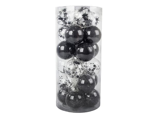 24-pak julekugler - Sort & Hvid - 6 cm_MGF