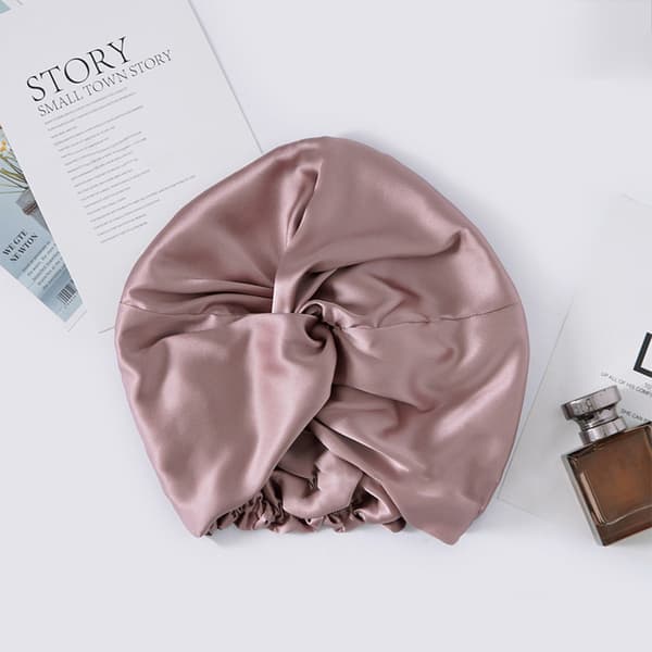 Dobbeltlags sovehette i 100 % silke, rosa Pink