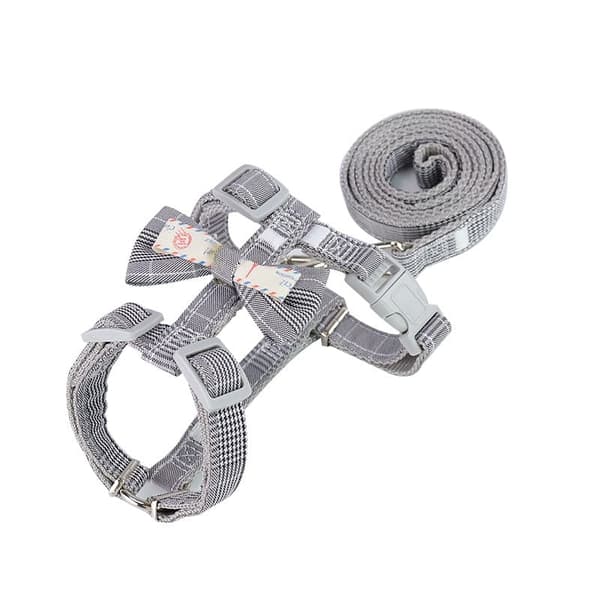 INF Grey Cat Harness with Bow - Safe and Comfortable Walking Harness for Cats (S) 0 M