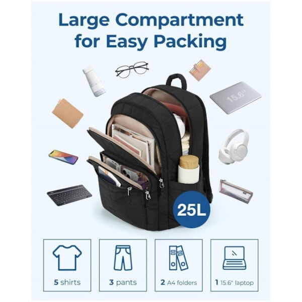 Laptop Backpack with Large Capacity, Spacious Computer Backpack for Business, School, Travel Black Black