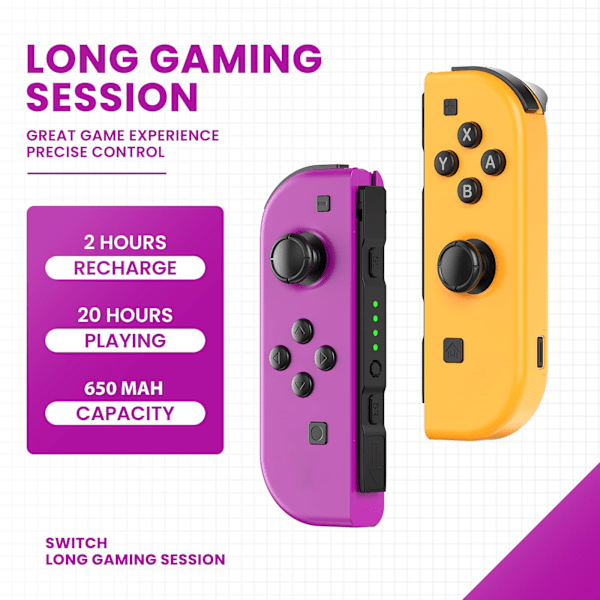 Langattomat Joy-Con -ohjaimet Nintendo Switchille, kaksoisvärinä, kuvakaappaus, urheilun ohjaus, yhden painikkeen nollaus, Bonacell Joypads Purple/Orange