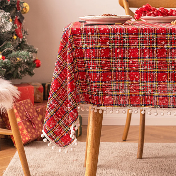 Julepynt Nytårs Dug Plaid Snefnug Jul Hjem Dæk Dug Rektangulær Kaffebord Dug Lille Gul og Rød Small yellow and red 140x260cm