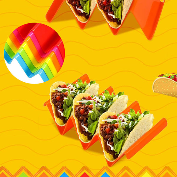 Sæt: Stor farverig bakke til 6/12/18/24 tacos, fødevaregodkendt PP-materiale, tåler opvaskemaskine og mikroovn 12pcs