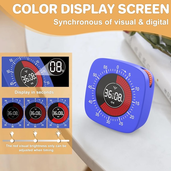 Digital Timer, Uppladdningsbar Timer med 4 Alarmlägen & 60-Minuters Nedräkning, Tysta Timrar för Klassrum, Kök Matlagning, Hemundervisning blue