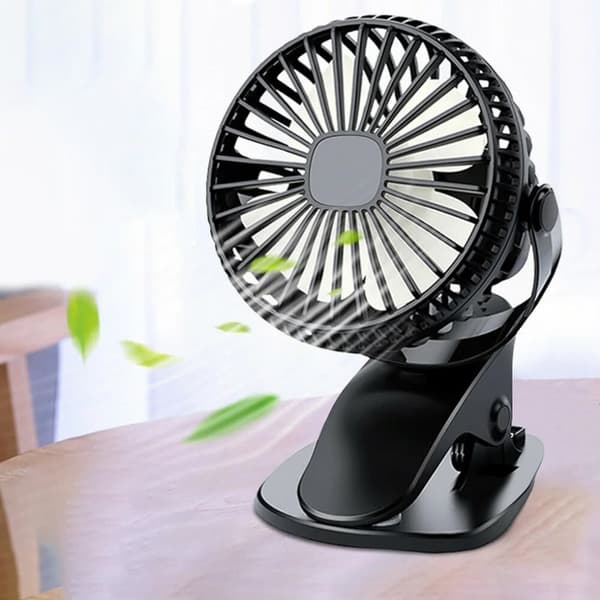Klemmeventilator, miniventilator, USB-opladning, mobil, sort, skrivebord_MGF