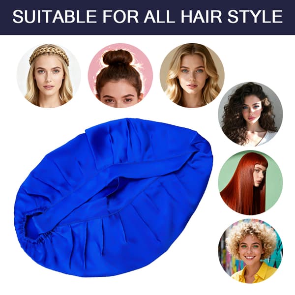 Sleeping Cap for Long Hair, 100% Silk Blue Blue