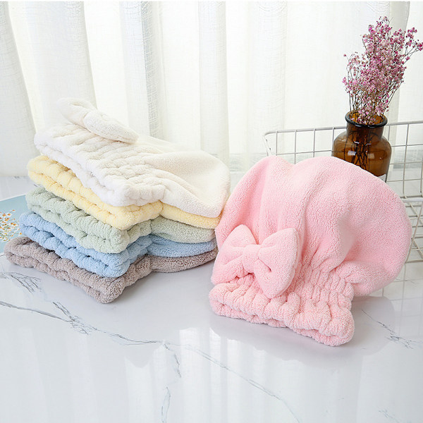Korallfleece stærkt absorberende tørt hår hætte brusehætte med sløjfe Pink