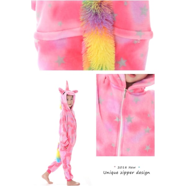 Barn unisex jumpsuit, 2023 kostymdjur onesie nattklänning pyjamas huvtröja cosplay kigurumi nattkläder jul halloween ROSA 110