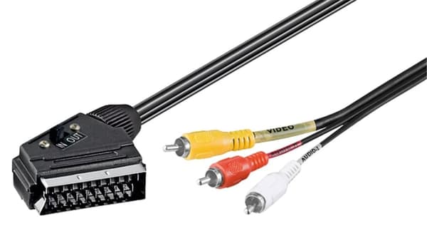 Adapter Cable, Scart to Composite Audio Video, IN/OUT Svart