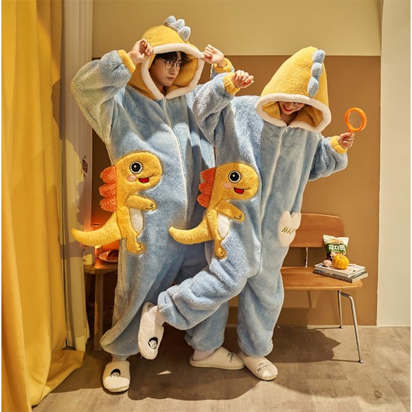 Onesies til kvinder, voksne, Kigurumi Onesies til mænd, pyjamas, fleece, dyr, jumpsuit, nattøj, Halloween kostume, jul, cosplay og fest Kvinnor - Dinosaurie M