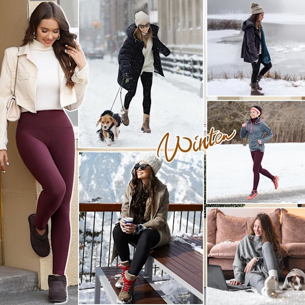 Fleeceforet Leggings til Kvinner, Varme Tykke Bukser, Fluffy Bukser, Elastiske Vintersokker, Dame Casual Vinrød Vinrött XXL