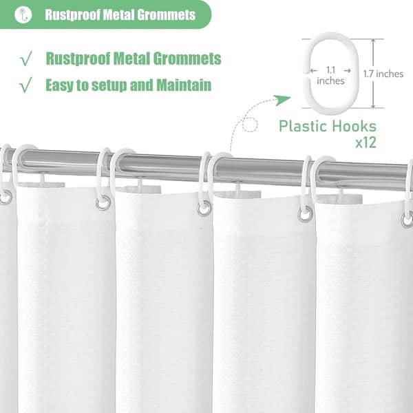 Mögelresistent duschdraperi, våffelvävd polyester Ombre gradienttyg med 12 krokar, för badrum hotell spa, grön 180x180cm