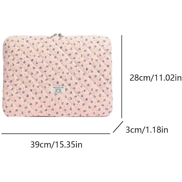 Blomstertrykt Laptopveske Quiltet Notatbokveske Beskyttende Søt Dataveske for 11-15 Tommers Laptop Tablet Rosa 3 15 Tommer Pink 3 15 Inch