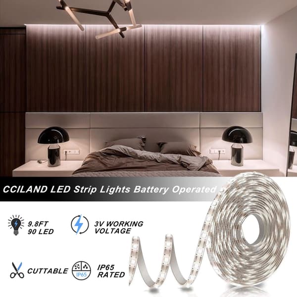 3m LED-stripe med batteri og fjernkontroll, vanntett LED-lysstripe, 8 moduser, dimbar, timer, selvklebende (kald hvit)_MGF
