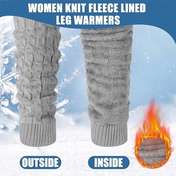 2-pack, Varma vinterleggings för kvinnor, fleecefoder, långa stickade leggings, varma stövelstrumpor, för skridskor, grå