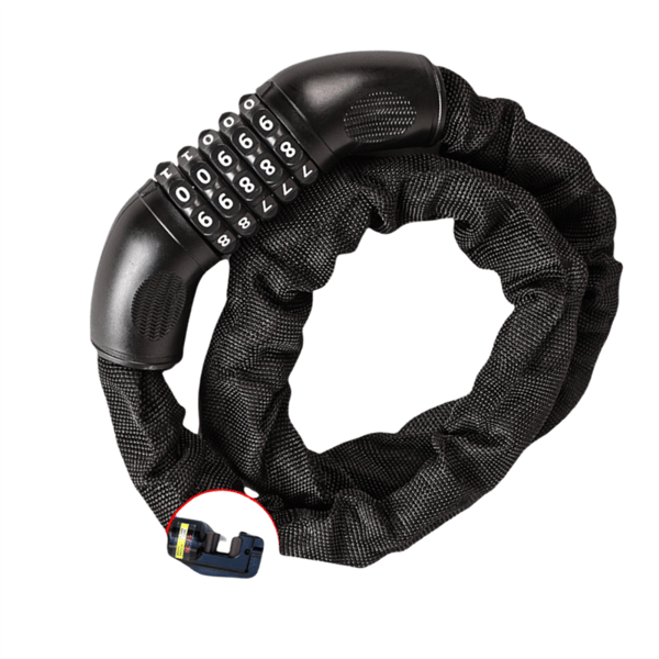 Black Curved Bicycle Lock with Chain and 5-Digit Code - High Security for Bicycles, Motorcycles and More L L