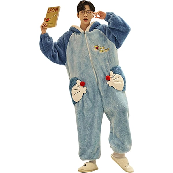 Onesies til kvinder, voksne, Kigurumi Onesies til mænd, pyjamas, fleece, dyr, jumpsuit, nattøj, Halloween kostume, jul, cosplay og fest Män - Doraemon2 L