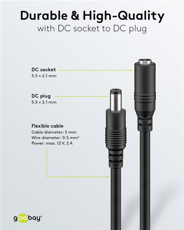 DC-forlengelseskabel, 10 m, svart Svart