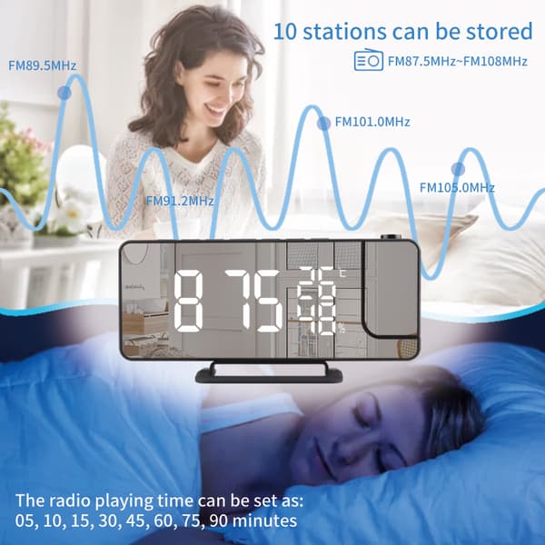 Projektorikello lämpötilalla Peili/musta