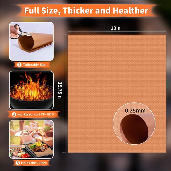 7 Stykker Kobber Grillmåtter BBQ - 40×33cm - 100% Non-stick PFOA-fri