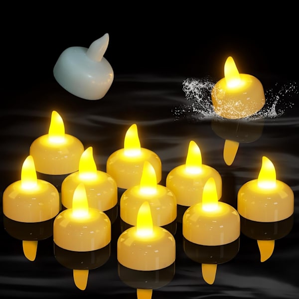 LED Floating Candles, 12pcs, Waterproof, Flameless, Flickering, Wedding Birthday Party Bath Hot Tub Decor