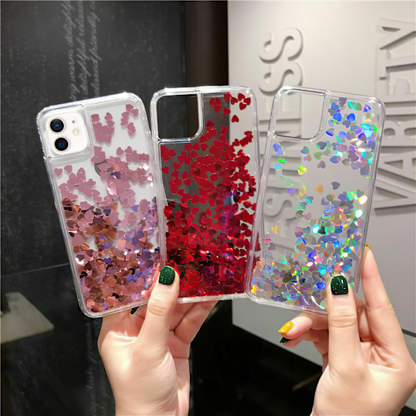 iPhone 12 - Flytande Glitter 3D Bling Skal Röd