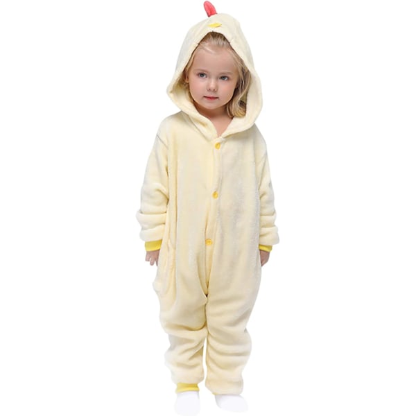 Barn unisex jumpsuits, 2023 kostyme dyreonesie nattkjole pyjamas hettegenser cosplay kigurum nattøy jul Halloween Chick 130