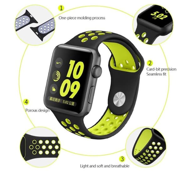 Apple Watch 4 - 44mm - HUTECHs Stilrene Silikonearmbånd Grå/Hvid Grå/Vit m