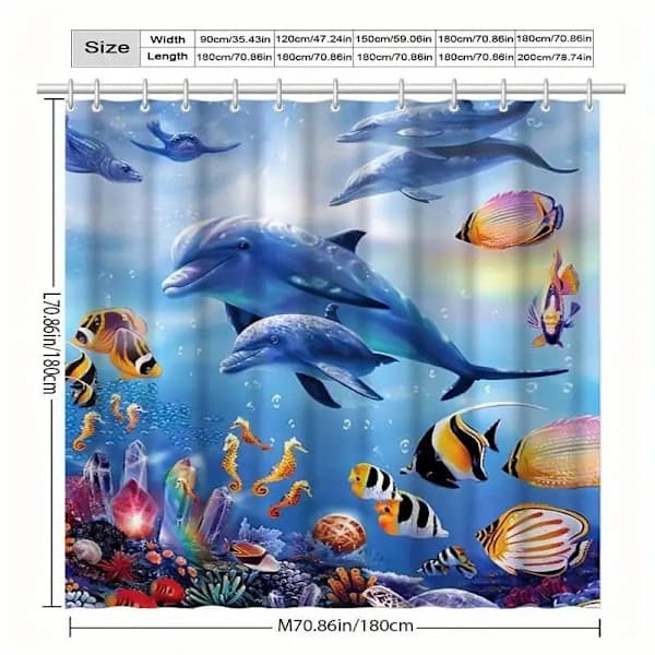 Duschdraperi Delfin Vattentät Mögelresistent Polyester för Badrum Havsmönster 180 x 180 cm 180*180cm