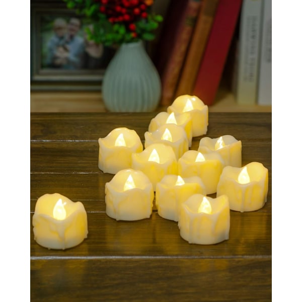 LED Candles with Timer, 12 Pcs Flickering Flameless Tealights, Battery Operated Electric Light Bulbs, for Home, Wedding, Decoration - Warm White