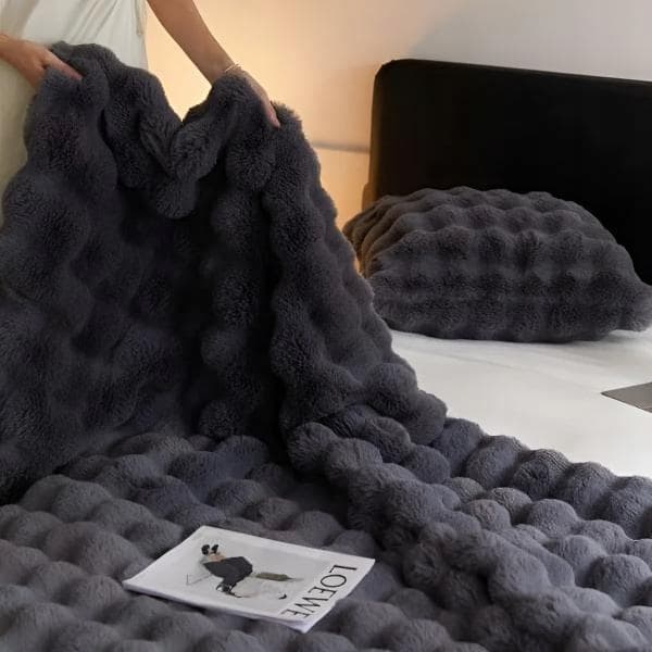 Cozyglam Myk, fluffy plysjpledd for seng, sengeteppe grå_MGF