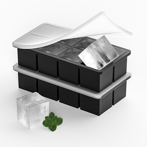 Square Silicone Ice Cube Tray with Lid - Easy Ice Cube Release for Whiskey 8-grid