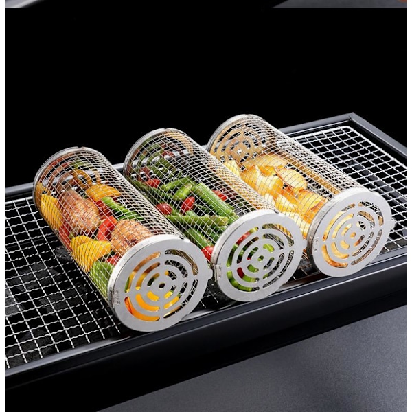 2-Pack Grillkorgar i Rostfritt Stål, 2 Krokar och 2 Gafflar. Rullgrill