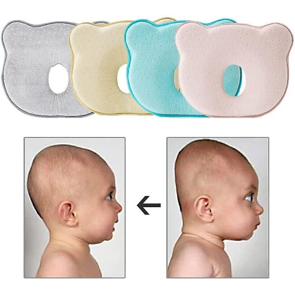 Babypude 3D Memory Foam - Spædbarnspude til at forhindre fladt hoved - Toddler Sleep Head Support Pude til bilstol og barnevogn Grå
