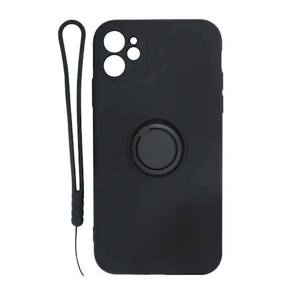 iPhone 11 Silicone Case with Ring Holder and Hand Strap - Black Black Svart