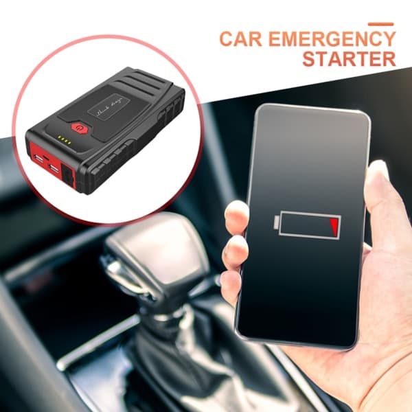 Bärbar bilbatteristartluftkompressor med startmotor, luftpump och mobil ström