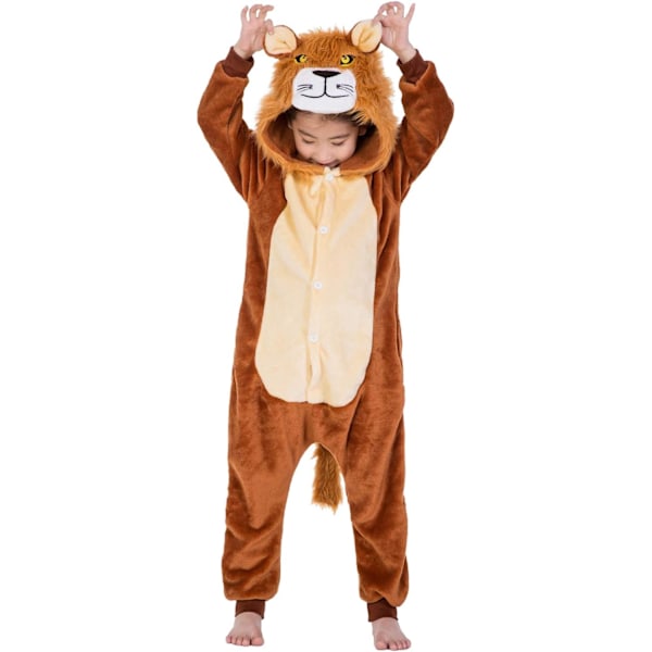 Unisex børnejumpsuits, 2023 kostume dyreonesie natkjole pyjamas hættede nattøj cosplay kigurumi nattøj jul halloween Lejon 130