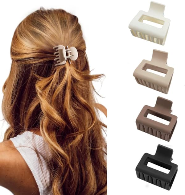 Matte Hårklemmer - Rektangulær Fire-Pak - Fire Farver til Tyndt/Medium Hår - Skridsikker Hageklemme (Beige-Khaki-Brun-Sort)