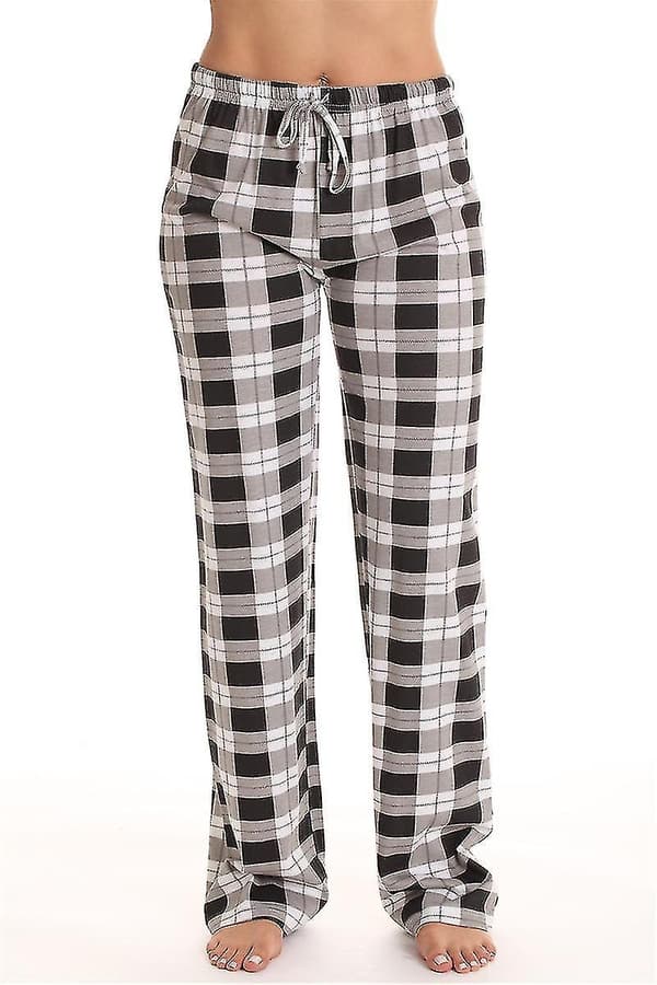 Pyjamasbukser til kvinder med lommer, bløde flannel ternede pyjamasbukser til kvinder CNMR black black S