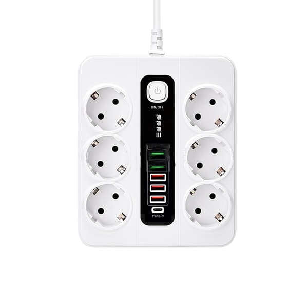 EU 6-Socket, 5 USB Ports, 1 USB-C Port White White