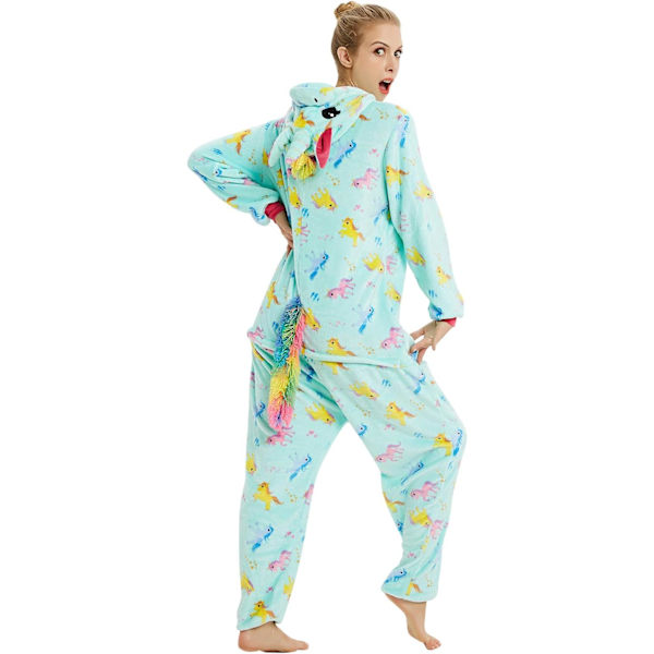 Vuxen Unisex Jumpsuits Kostym Djurkostym Dräkt Kick Suit Nattklänning Pyjamas Huvtröja Nattkläder Cosplay Cartoon Kigurumi Karneval Jul Halloween B-grön enhörning S