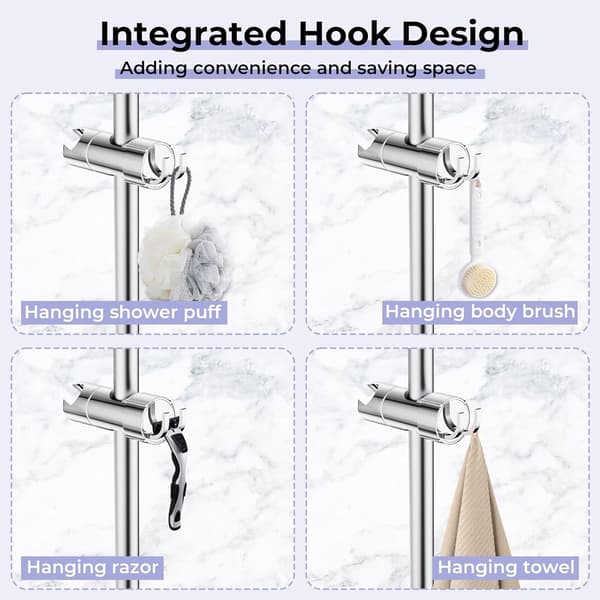 Justerbar brusehovedholder - med 2 kroge, til 19-22 mm hoveder, 16-27 mm stænger - krom - sølv