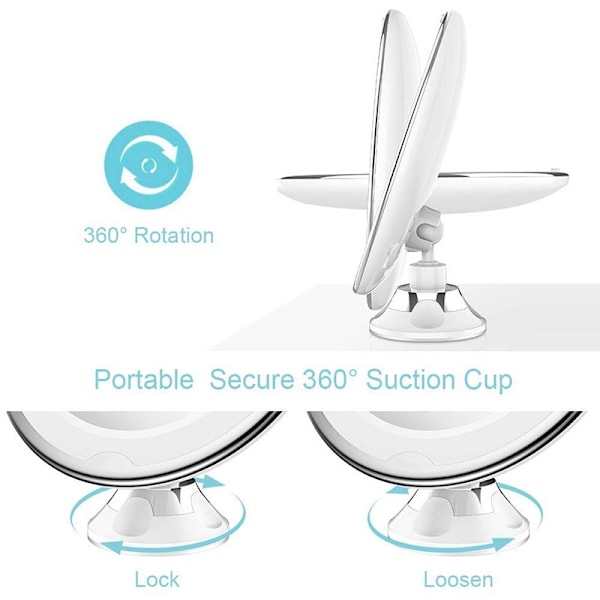 Makeup Mirror with Suction Cup, LED Light and x10 Magnification White Vit