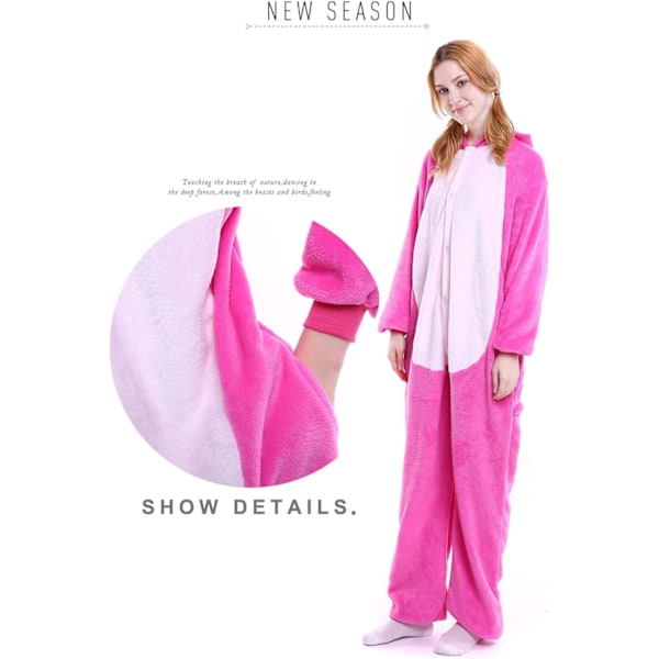 Vuxen Unisex Jumpsuits Kostym Djurkostym Dräkt Kick Suit Nattklänning Pyjamas Huvtröja Nattkläder Cosplay Cartoon Kigurumi Karneval Jul Halloween Rosa stygn L